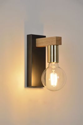 Applique E27 Lore noir, bois et laiton 15W - COREP