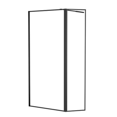 Paroi de douche à l'italienne avec déflecteur 90+40x200 cm profilé noir verre transparent 5 mm Dark Edge - AURLANE