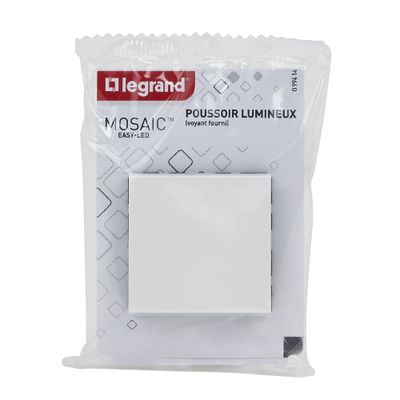 Bouton poussoir encastrable avec voyant lumineux 2 modules Blanc - Mosaic LEGRAND