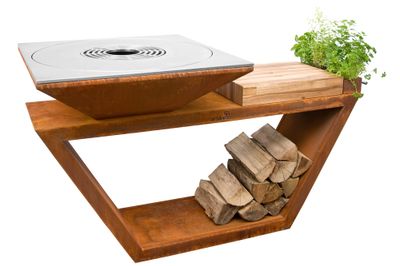 Brasero de cuisson G4 corten avec plaque plancha, grille et couvercle de protection ARTISS