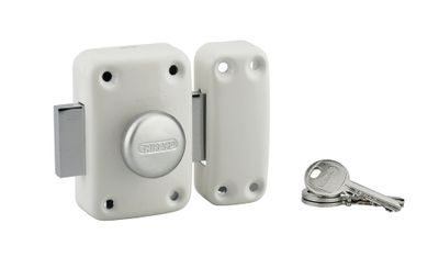 Verrou de porte Apache à bouton et cylindre 50 mm 3 clés blanc 3 clés THIRARD
