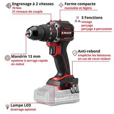 Perceuse à percussion sans fil TP-CD 18/70-C Li-i (Brushless, Solo) - EINHELL