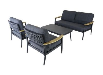 Salon de jardin MANON aluminium graphite 4 places avec coussins, Livraison à domicile incluse - PROLOISIRS