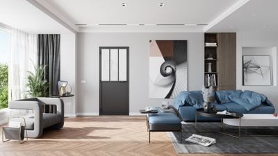 Bloc-porte aluminium noir style Atelier H.204 x l.73 cm avec vitrage verre dépoli blanc poussant droit - OPTIMUM