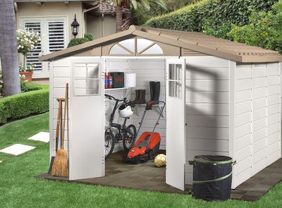 Abri de jardin en résine avec toit bi-pente et plancher dalle composite 6,51 m², Livraison à domicile incluse - HABRITA