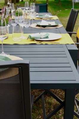 Table de jardin à rallonge ouverture manuelle CAPUCINE aluminium gris 200/300x100cm