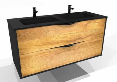 Meuble de salle de bains Frenchart 2 portes 120 x 56 x 47 cm panneau de particules noir et chêne - CONCILIO