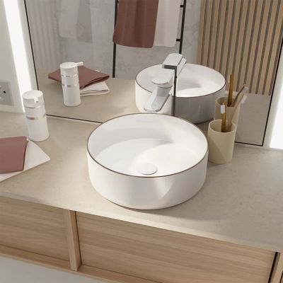 Vasque à poser ronde blanche liseré doré 36x36x12cm - AURLANE
