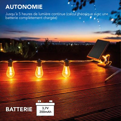 Guirlande lumineuse extérieur solaire LED remplaçable 8,4m Venusia noir IP44  10X3,8 W blanc chaud - TIBELEC