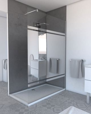 Paroi de douche à l'italienne 140x200 cm profilé chrome verre miroir 8 mm Parma - AURLANE