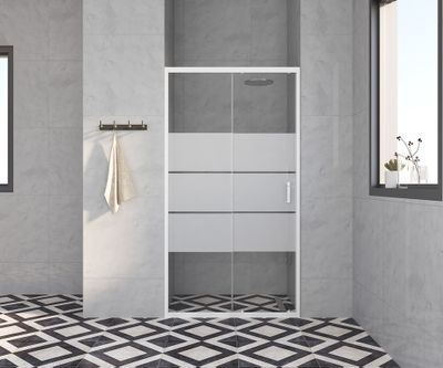 Porte de douche coulissante 100x185 cm profilé blanc verre sérigraphié 4 mm Primera - OCEA