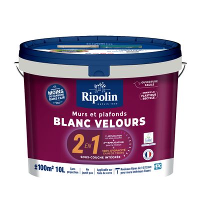 Peinture murs et plafonds 2 en 1 Blanc velours 10 L - RIPOLIN