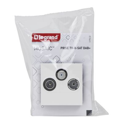 Prise TV, radio et satellite encastrable 2 modules Blanc - Mosaic LEGRAND