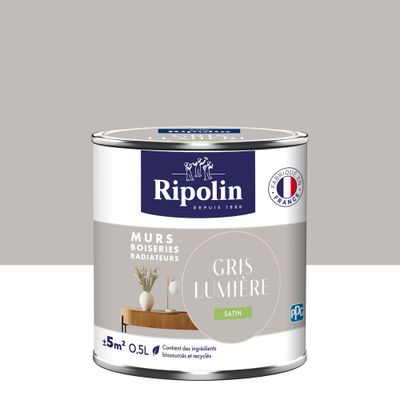 Peinture murs, boiseries et radiateurs gris lumière satin 0,5 L - RIPOLIN