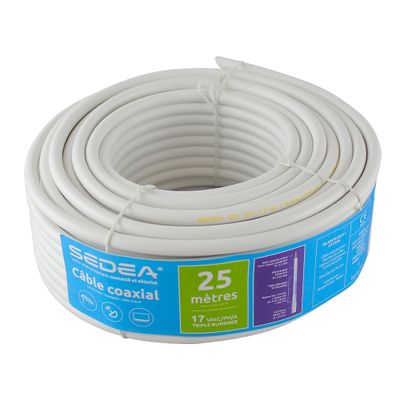 Câble antenne TV et satellite coaxial 17VATC classe A faible perte 25 m blanc - SEDEA