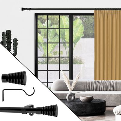 Kit de tringle à rideaux extensible en métal de 1.60 à 3 m diam 16 mm Finition Noir mat - MOBOIS