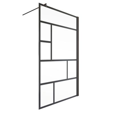 Paroi de douche à l'italienne 100x200 cm profilé noir verre sérigraphié décor atelier 6 mm New Style - SCHULTE