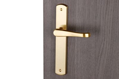 Poignées de porte sur plaques sans trou Lucinda poli satiné ALPERTEC