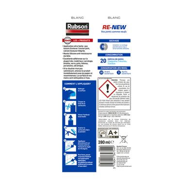 Mastic rénovation d'étanchéité cuisine et bains Re-new blanc 280 ml RUBSON