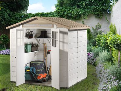 Abri de jardin en résine avec toit bi-pente et plancher en dalle composite 3,13 m², Livraison à domicile incluse - HABRITA