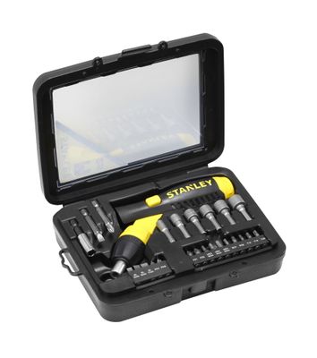 Tournevis porte-embouts à cliquet poignée revolver - Coffret 22 pièces STANLEY