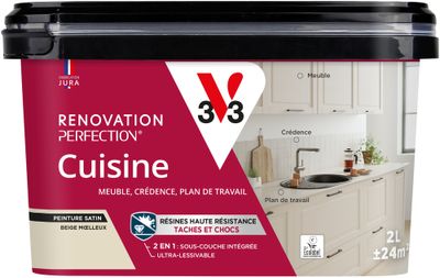 Peinture de rénovation pour cuisine beige moelleux finition satinée 2 L - V33