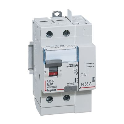 Interrupteur différentiel type AC 63A 30mA 2 pôles bornes à vis/automatiques - DX3 LEGRAND