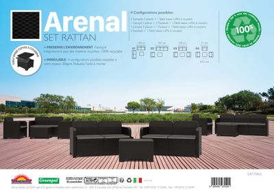 Salon de jardin ARENAL polymère noir 4 places avec coffre et coussins - GRANDSOLEIL