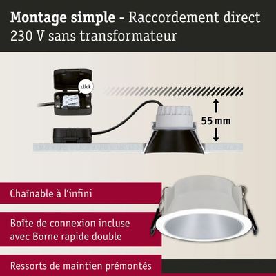 Spot LED encastrable salle de bain IP65 module remplaçable anti-éblouissement Blanc/argent - Cole PAULMANN