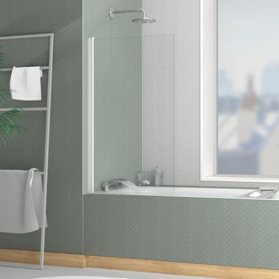 Pare-baignoire rabattable 120x70 cm profilé blanc verre transparent Essentiel - AURLANE