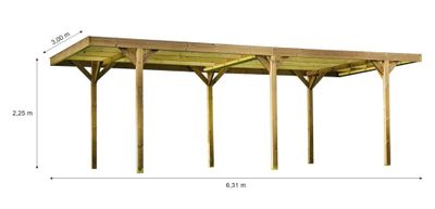 Carport en bois thermochauffé THONES 18,93 m² avec toit plat polycarbonate, Livraison à domicile incluse - HABRITA