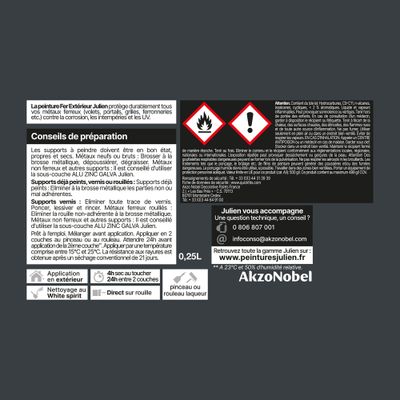 Peinture fer antirouille gris anthracite RAL 7016 brillant 250 mL - JULIEN