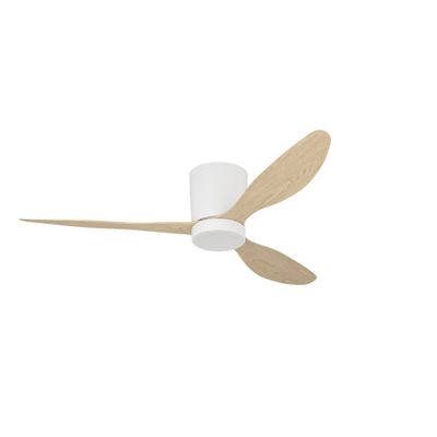 Ventilateur de plafond silencieux avec lumière LED + télécommande Blanc/bois Ø132cm - Baracarès EGLO