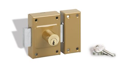 Verrou de porte d'entrée vitrée Etendard à cylindre double entrée 40 mm doré 3 clés THIRARD