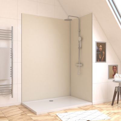 Panneaux muraux de douche ivoire 90+120x210 cm avec profilés de finition et angle chrome - AURLANE