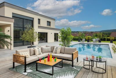 Tapis 160x240 cm vert blanc motif feuilles JARDILINE