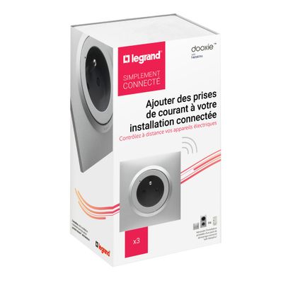 Prises électriques connectées encastrables + plaque Aluminium par 3 - Dooxie with Netatmo LEGRAND