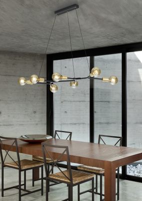 Suspension E27 Cross noir et bronze 7x28W - TRIO