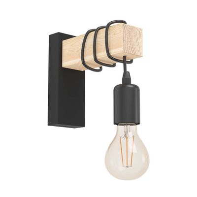 Applique murale E27 Townshend noir et bois 10W - EGLO