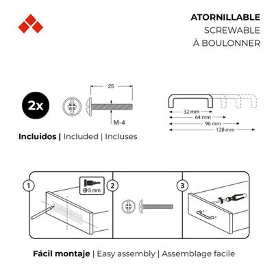 Poignée de meuble cylindrique inox noir mat entraxe 96 mm REI