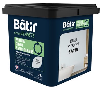 Peinture cuisine et bain satin bleu pigeon 2 L - BATIR NOTRE PLANETE