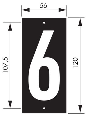 Plaque chiffre 6  à visser 56 x 130 mm fond noir THIRARD