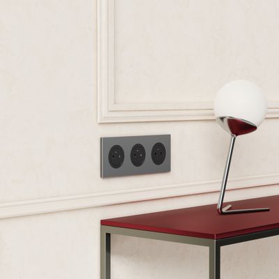 Plaque de finition 3 postes Odace 2025 Métal effet titane / noir- SCHNEIDER ELECTRIC