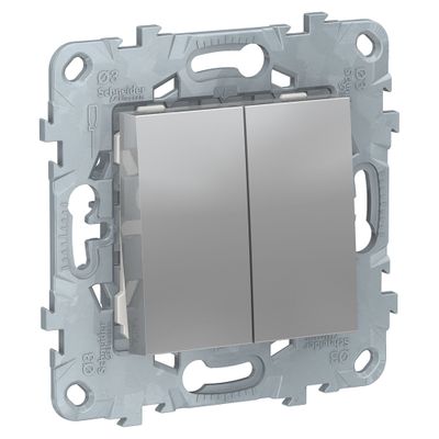 Double Interrupteur va-et-vient aluminium - Unica SCHNEIDER ELECTRIC