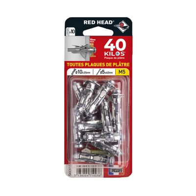 Chevilles Superklix 5 x 35 mm avec vis 5 x 40 mm par 10 RED HEAD