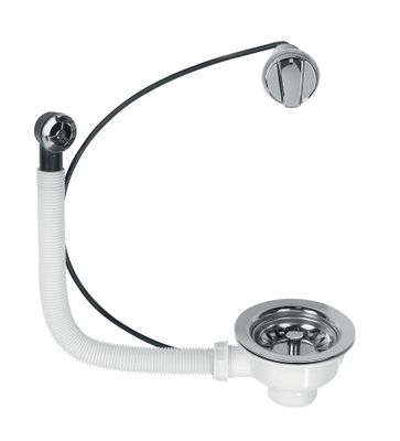 Bonde à panier Ø90 mm commande à cable et trop plein pour évier 1 bac - WIRQUIN