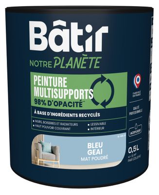 Peinture multi supports mat bleu geai 0,5 L - BATIR NOTRE PLANETE