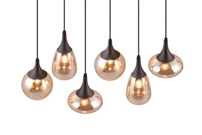 Suspension E14 Lumina noir et verre ambre 6x40W - TRIO