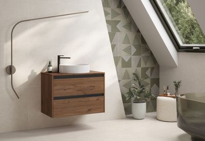 Caisson de salle de bains Thana 2 tiroirs L80 x H55 x P45 cm panneau de particules vieux chêne