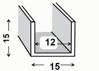 Profilé U aluminium brut 15 x 15 x 15 x 1,5 mm intérieur 12 mm 2,50 m CQFD